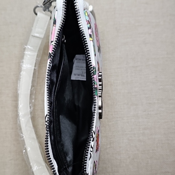 NWT Ed Hardy Tattoo-Styled White Mini Shoulder Bag Skulls, Roses, Hearts - Picture 9 of 11